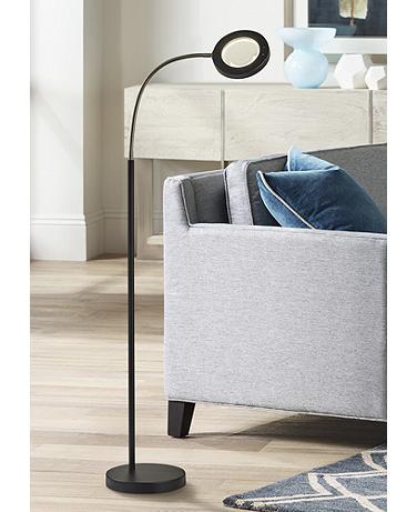 Adesso Holmes Adjustable Height Black LED Magnifier Floor Lamp