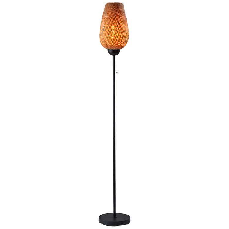 Image 2 Adesso Hugo 68 1/4" High Black with Natural Bamboo Modern Floor Lamp