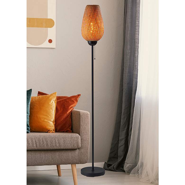 Image 1 Adesso Hugo 68 1/4" High Black with Natural Bamboo Modern Floor Lamp