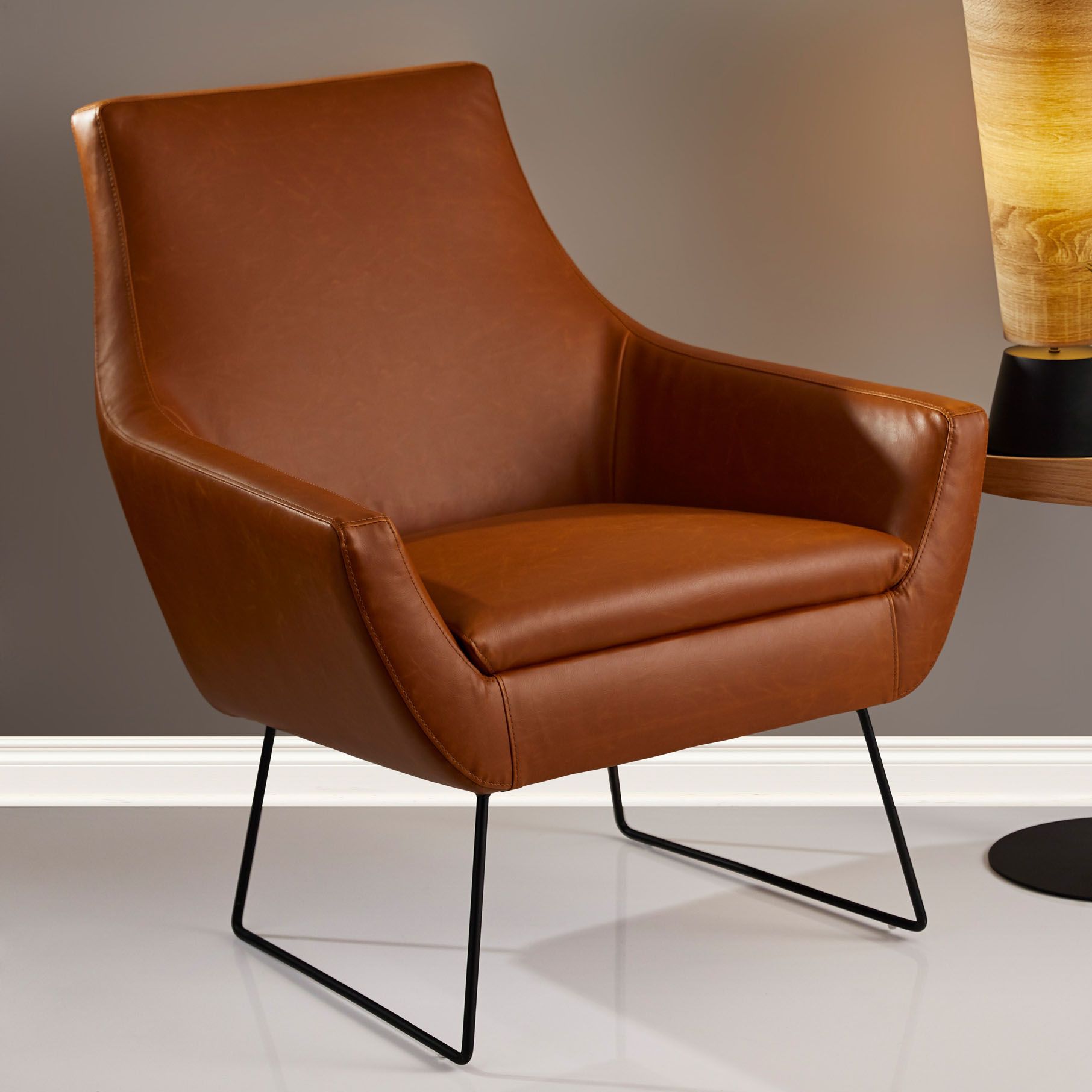 Camel leather oversized online chair