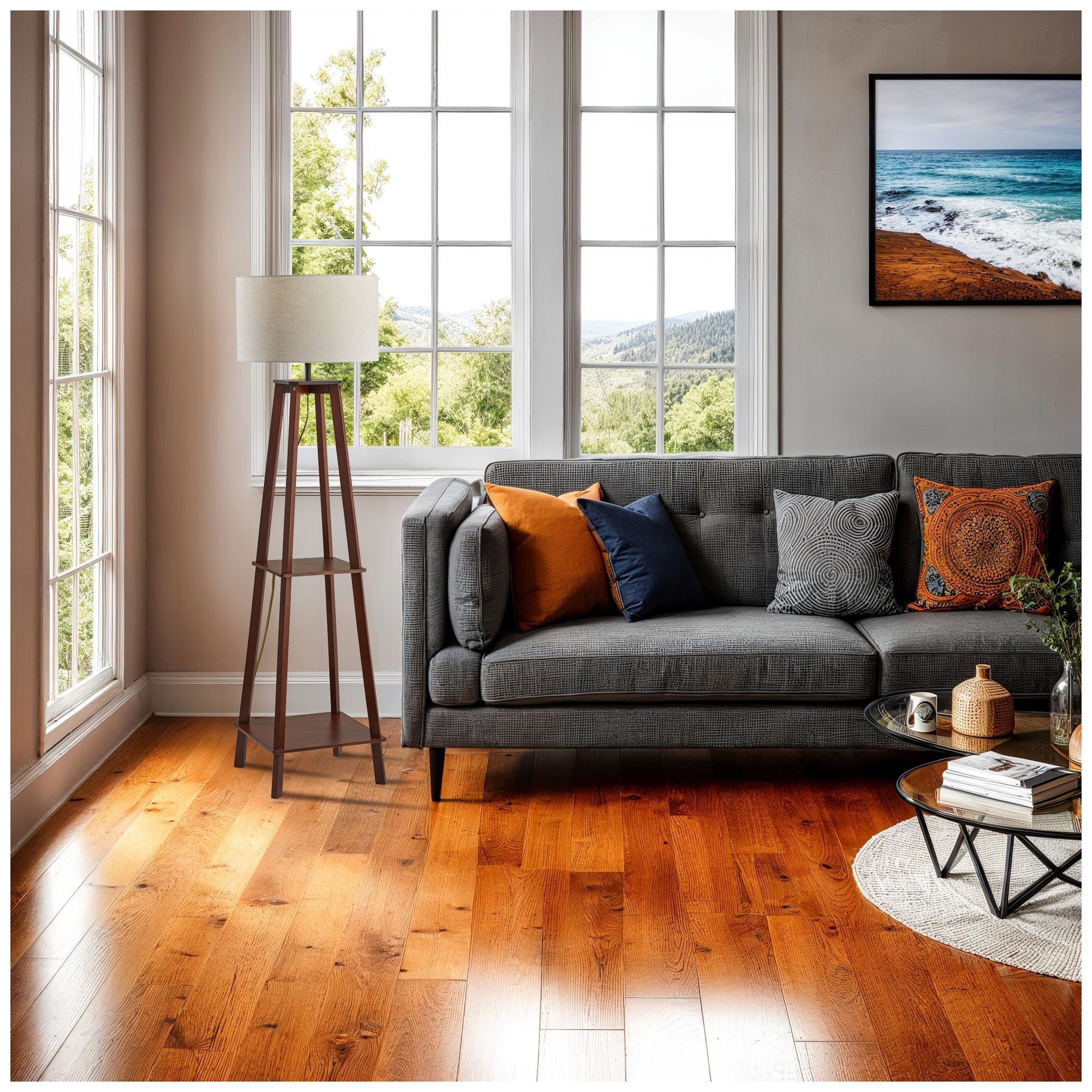Image 2 Adesso Kirby Shelf Floor Lamp - Walnut Wood more views