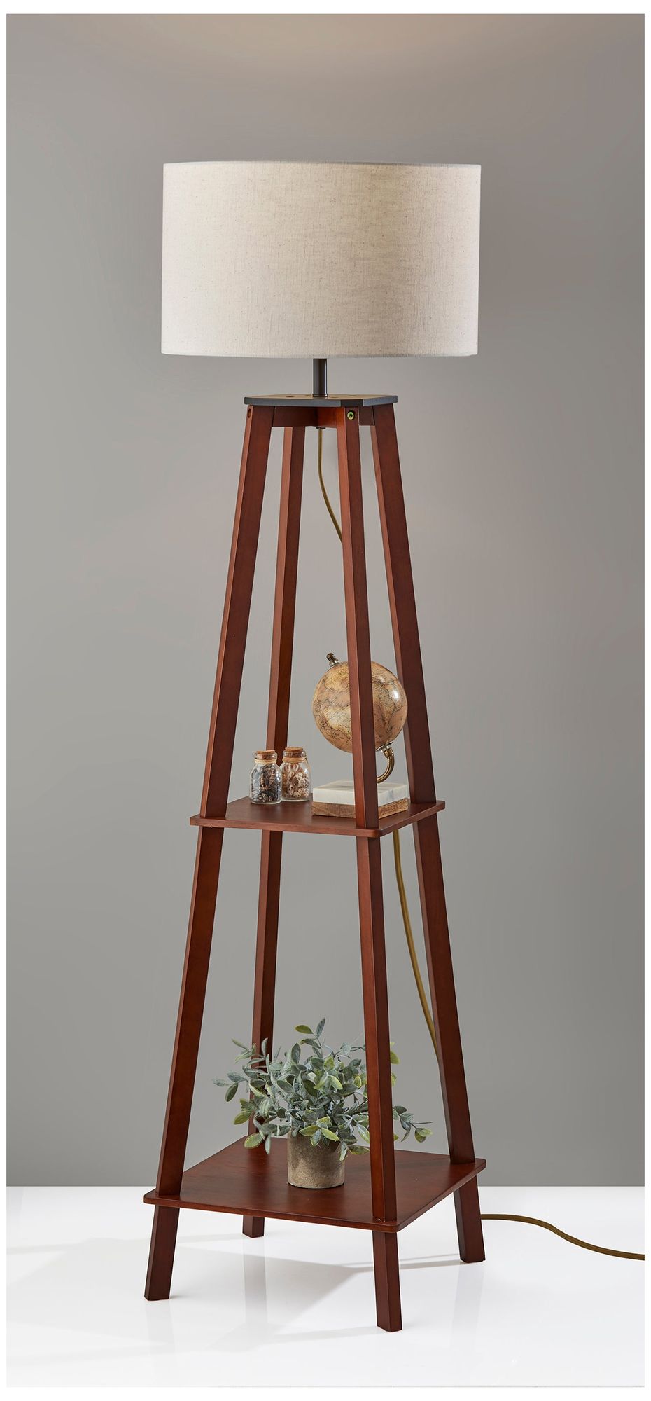 Image 4 Adesso Kirby Shelf Floor Lamp - Walnut Wood more views