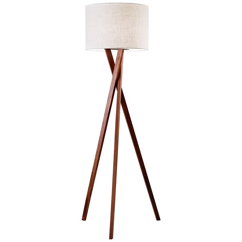 Image 1 Adesso Lighting Brooklyn 63 inch White Drum and Wood Tripod Floor Lamp