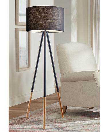 Adesso Louise 60 1/4" Black and Rubber Wood Modern Tripod Floor Lamp