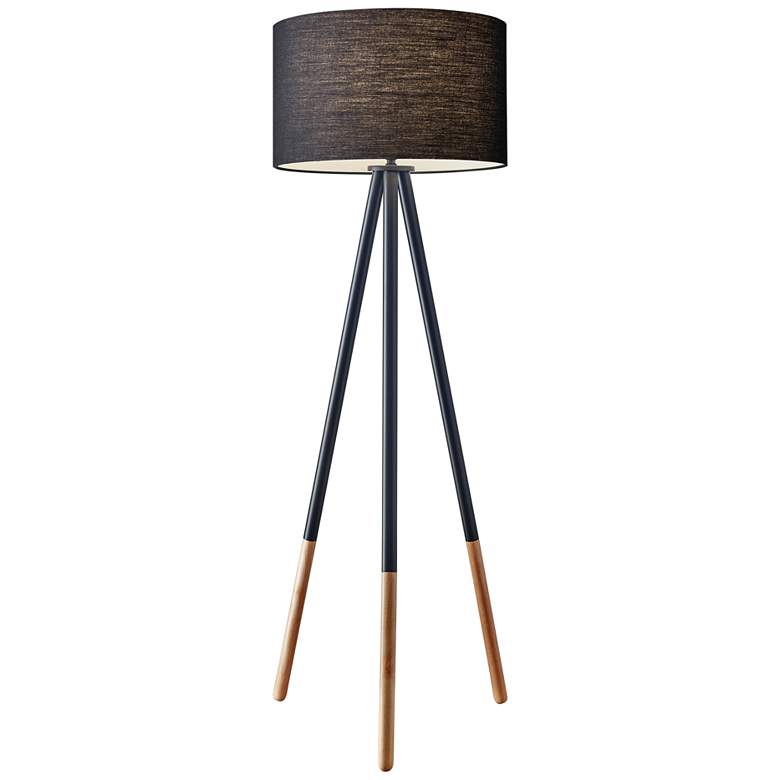 Image 2 Adesso Louise 60 1/4 inch Black and Rubber Wood Modern Tripod Floor Lamp