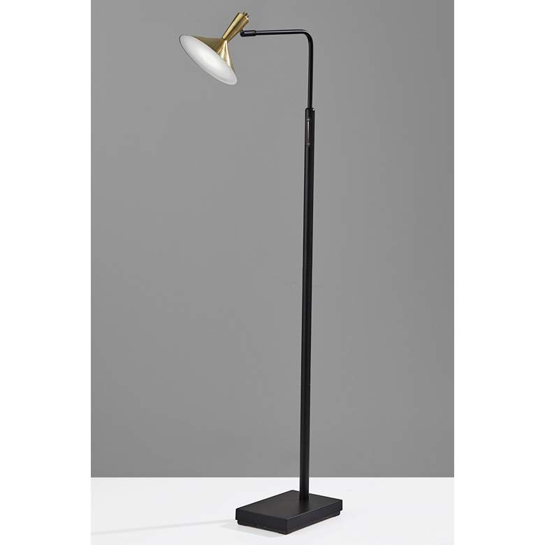 Image 2 Adesso Lucas 54" Matte Black and Antique Brass LED Floor Lamp more views