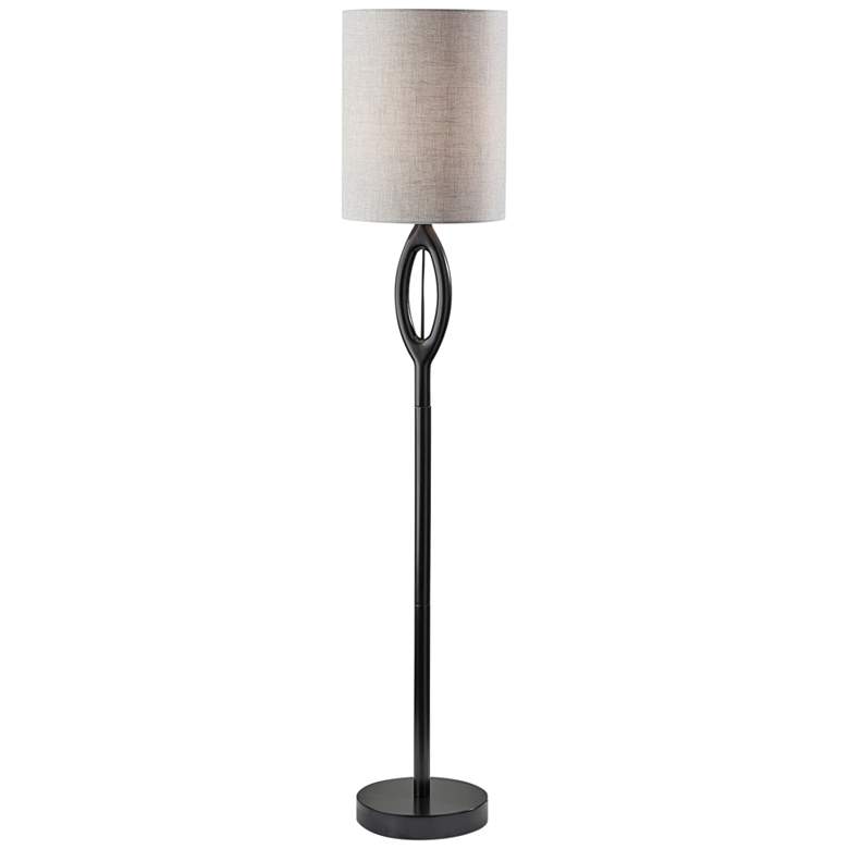 Image 3 Adesso Mayfair 61" Gray Shade Black Wood Modern Floor Lamp