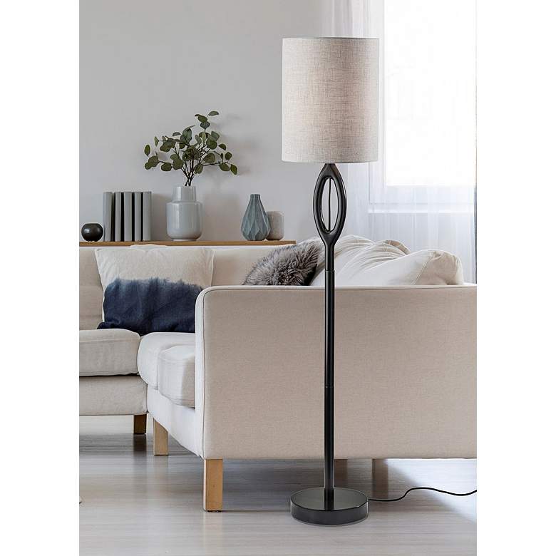 Image 2 Adesso Mayfair 61" Gray Shade Black Wood Modern Floor Lamp