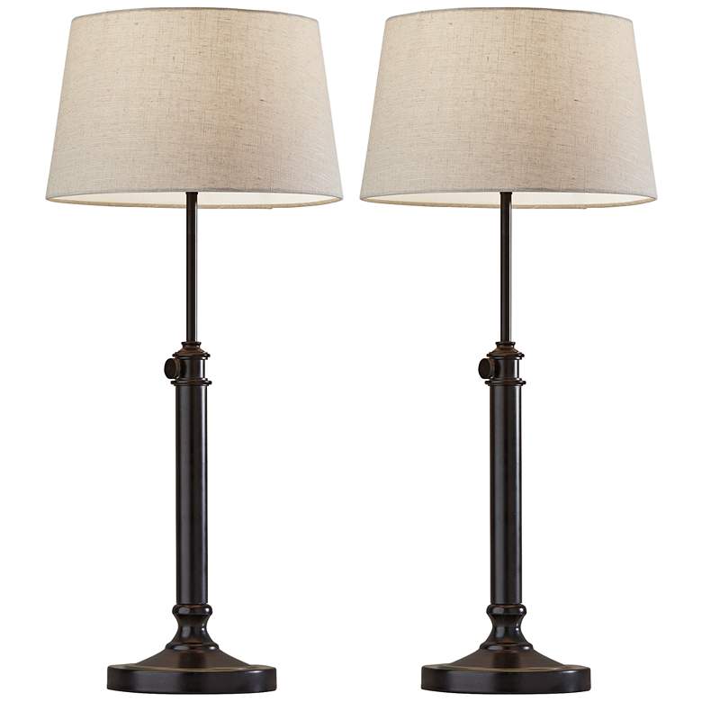 Image 1 Adesso Mitchell Adjustable Height Antique Black Table Lamps Set of 2