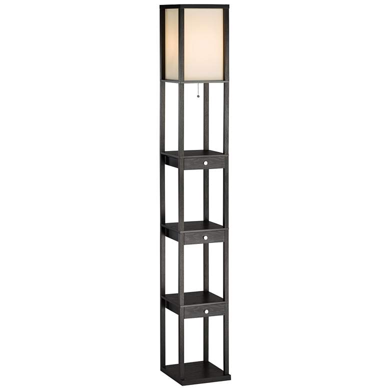 Image 2 Adesso Murray 72 inch Black Wood 3-Drawer Etagere Floor Lamp