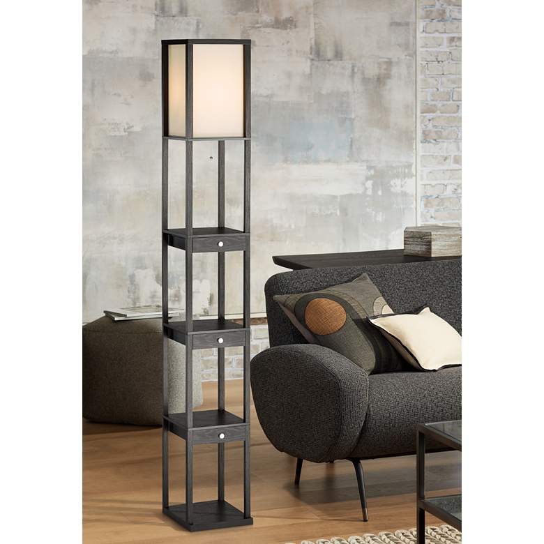 Image 1 Adesso Murray 72 inch Black Wood 3-Drawer Etagere Floor Lamp
