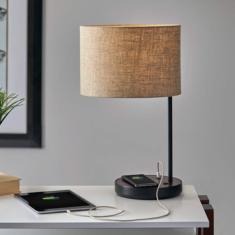 Image 1 Adesso Oliver 19 1/2 inch Black Accent Table Lamp with Qi Charging Pad
