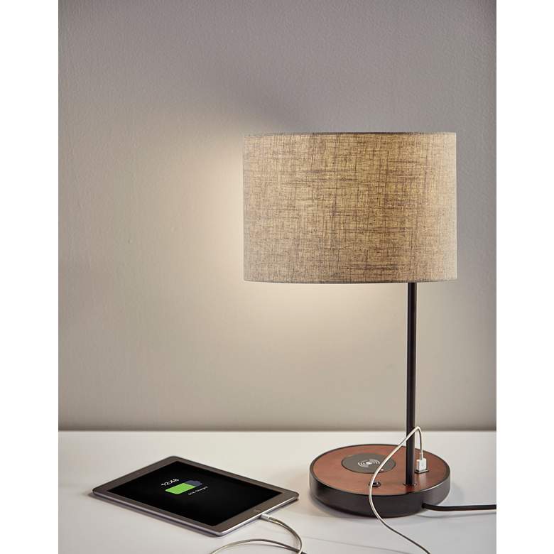 Image 6 Adesso Oliver 19 1/2 inch Black Accent Table Lamp with Qi Charging Pad more views