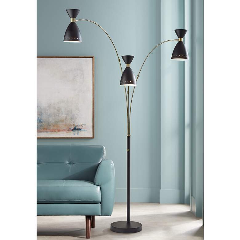 Image 1 Adesso Oscar 82" High Black and Antique Brass 3-Arm Arc Floor Lamp