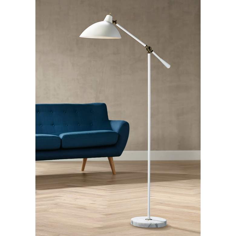 Image 1 Adesso Peggy Adjustable Height White and Antique Brass Modern Floor Lamp
