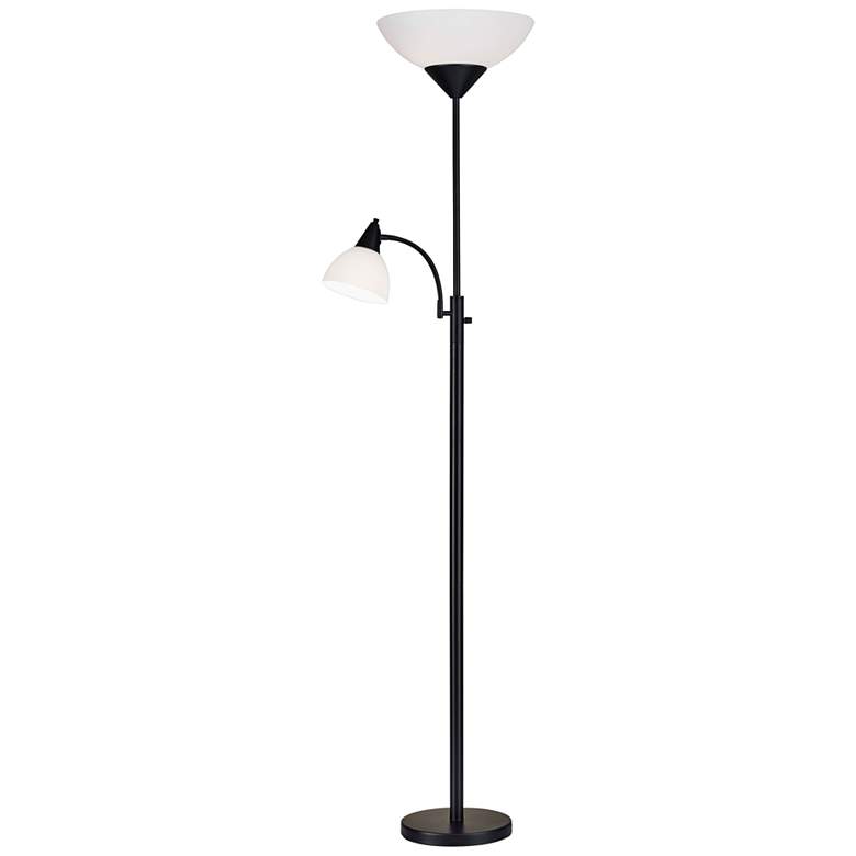 Image 2 Adesso Piedmont 71 inch Black Torchiere Floor Lamp with Reading Light