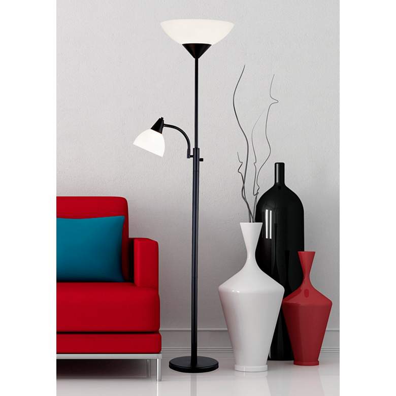 Image 1 Adesso Piedmont 71 inch Black Torchiere Floor Lamp with Reading Light