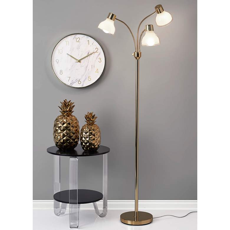 Image 1 Adesso Presley 69" Gold Metal 3-Arm Gooseneck Floor Lamp