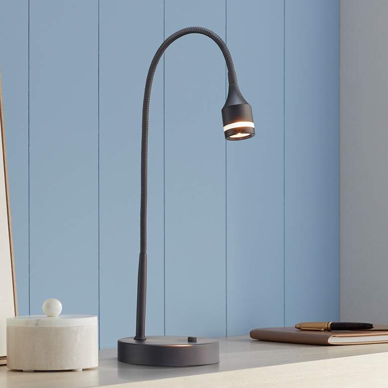 Image 1 Adesso Sawyer Adjustable Height Matte Black Gooseneck Arm LED Desk Lamp