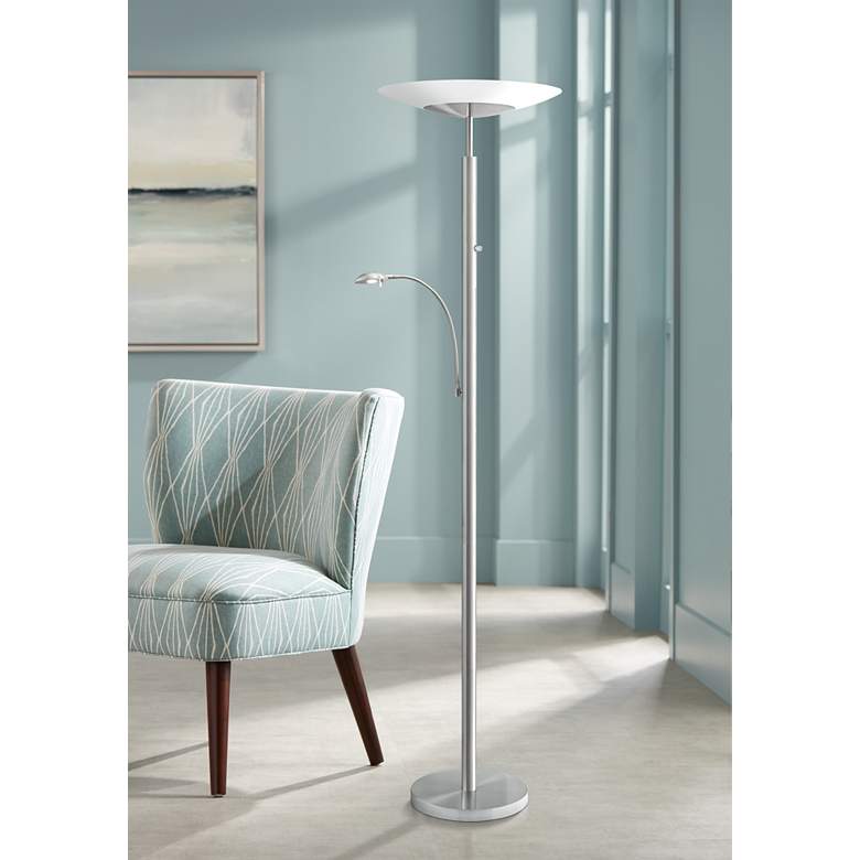 Image 1 Adesso Stellar Brushed Nickel LED Torchiere Floor Lamp with Reading Light