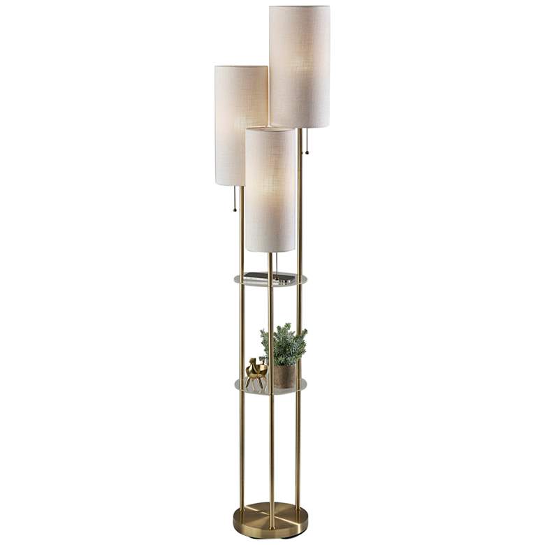 Image 6 Adesso Trio 68" High Antique Brass Tree Floor Lamp with Glass Shelves more views