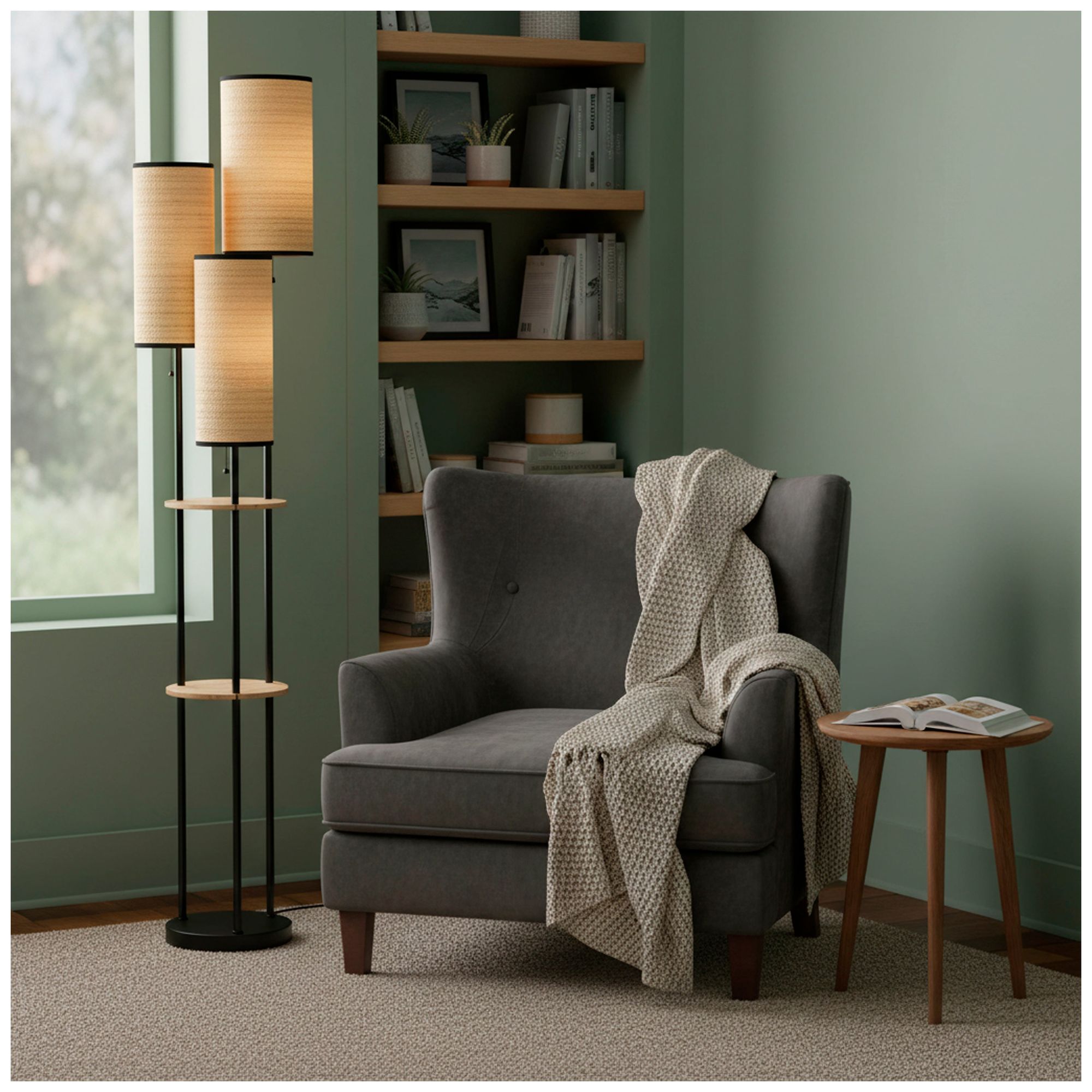 Image 3 Adesso Trio Floor Lamp and Antique Brass - Black more views