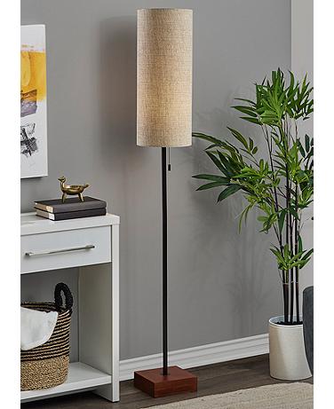 Adesso Trudy 62" Black Metal Floor Lamp with Beige Cylinder Shade