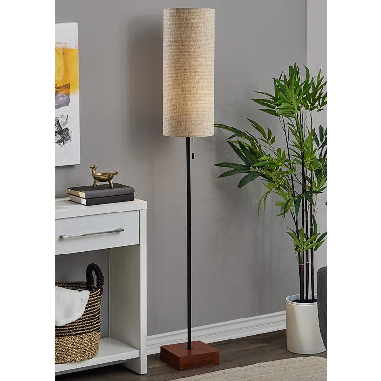 Image 1 Adesso Trudy 62" Black Metal Floor Lamp with Beige Cylinder Shade