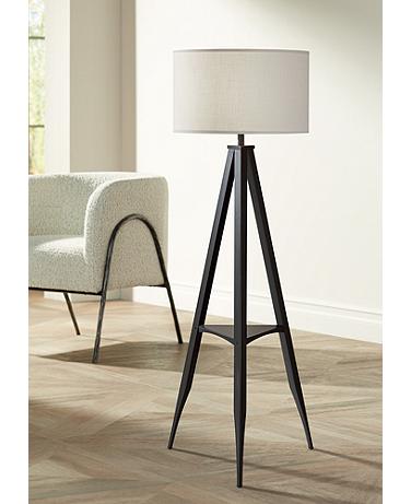 Adesso Warren 61 1/2" High Black Metal Shelf Tripod Floor Lamp