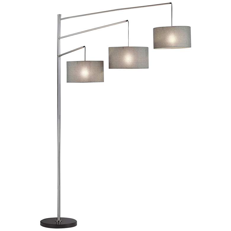 Image 2 Adesso Wellington Brushed Steel Adjustable 3-Light Modern Arc Floor Lamp