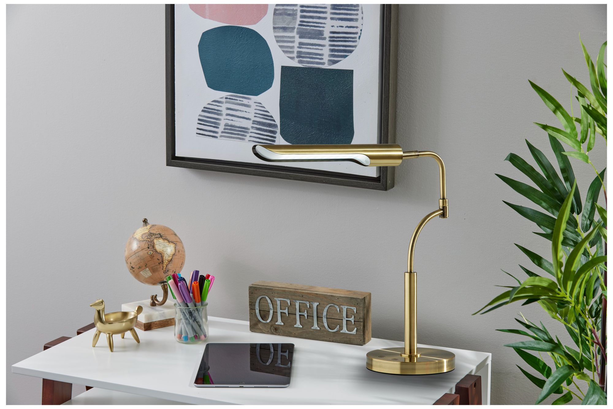 Image 2 Adesso Zane LED Desk Lamp w. Smart Switch - Antique Brass more views