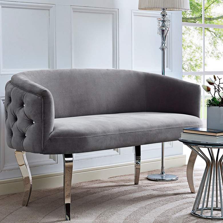 Image 1 Adina Gray Velvet and Stainless Steel Loveseat