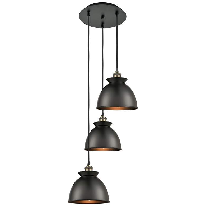 Image 1 Adirondack 14.13"W 3 Light Black Brass Corded Multi Pendant w/ Black S