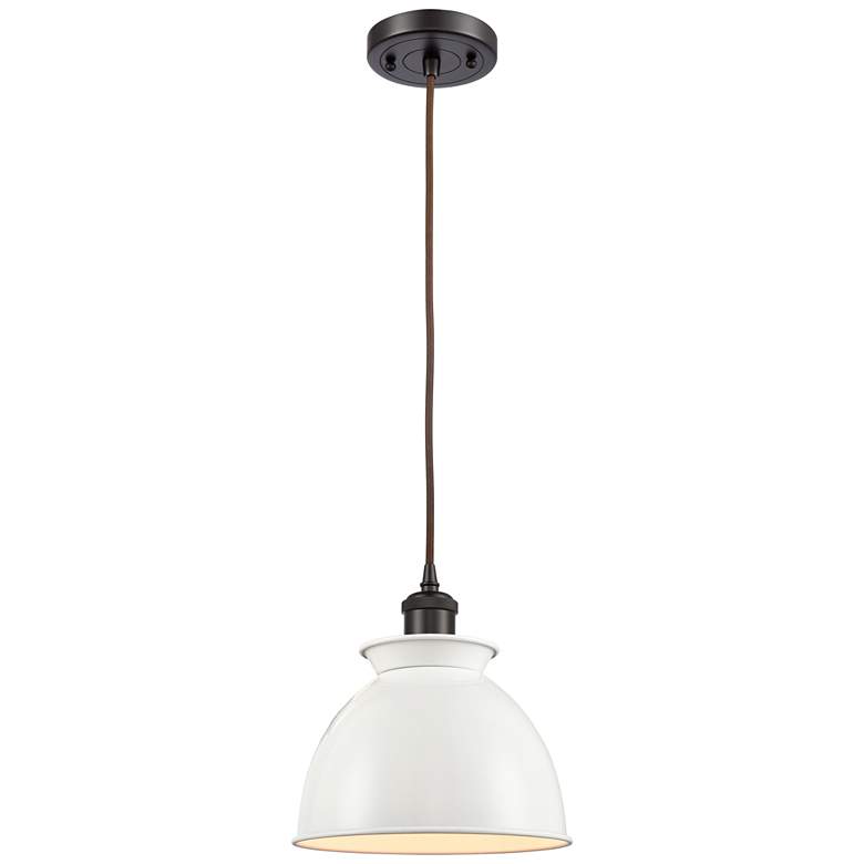 Image 1 Adirondack 8.13" Wide Bronze Corded Mini Pendant w/ Glossy White Shade