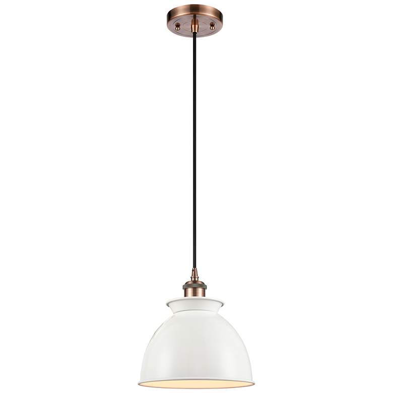Image 1 Adirondack 8.13" Wide Copper Corded Mini Pendant w/ Glossy White Shade