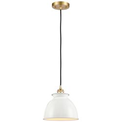 Adirondack 8.13" Wide Satin Gold Corded Mini Pendant w/ Glossy White S