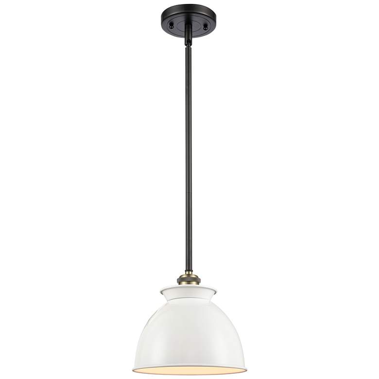 Image 1 Adirondack 8.13"W Black Brass Stem Hung Mini Pendant w/ Glossy White S