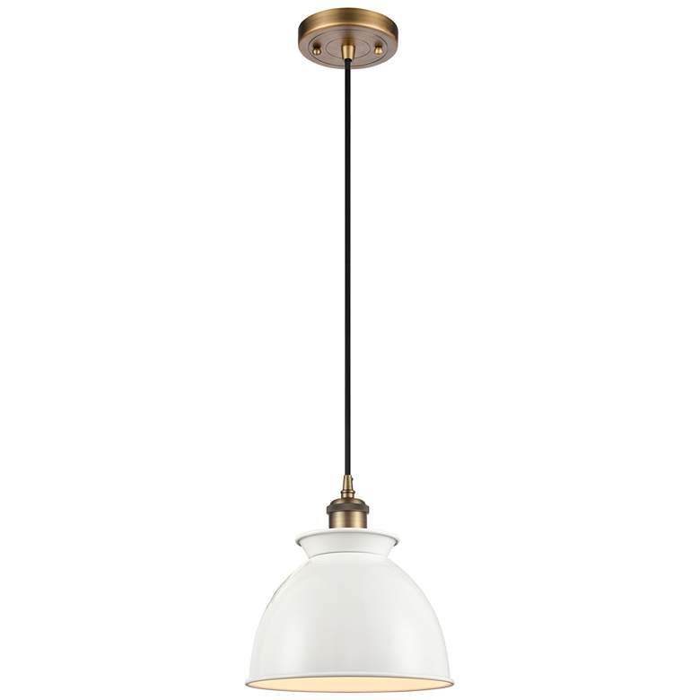 Image 1 Adirondack 8.13"W Brushed Brass Corded Mini Pendant w/ Glossy White Sh