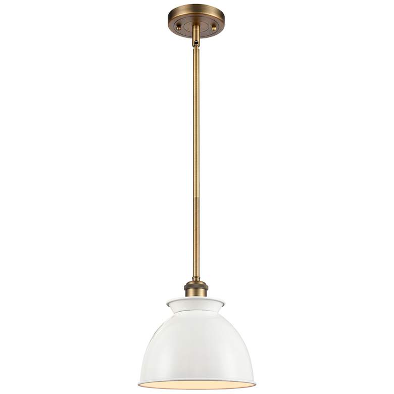 Image 1 Adirondack 8.13"W Brushed Brass Stem Mini Pendant w/ Glossy White Shad