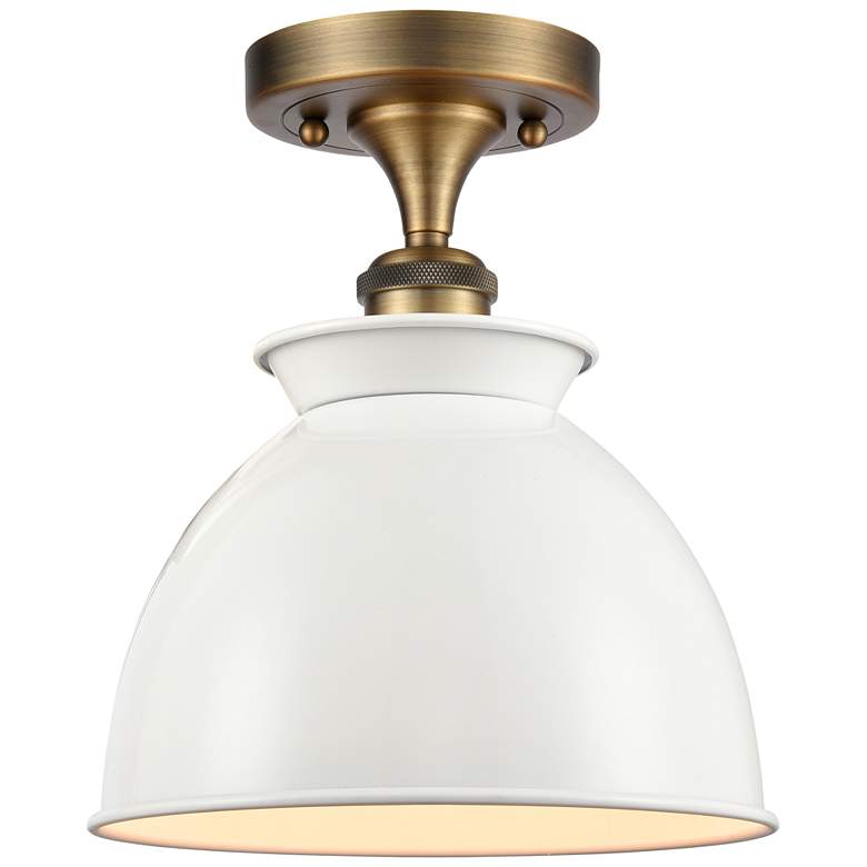 Image 1 Adirondack 8.5" Wide Brushed Brass Semi Flush Mount w/ Glossy White Sh