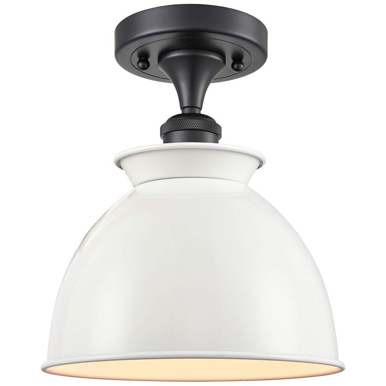 Image 1 Adirondack 8.5" Wide Matte Black Semi Flush Mount w/ Glossy White Shad