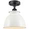 Adirondack 8.5" Wide Matte Black Semi Flush Mount w/ Glossy White Shad