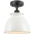 Adirondack 8.5" Wide Matte Black Semi Flush Mount w/ Glossy White Shad