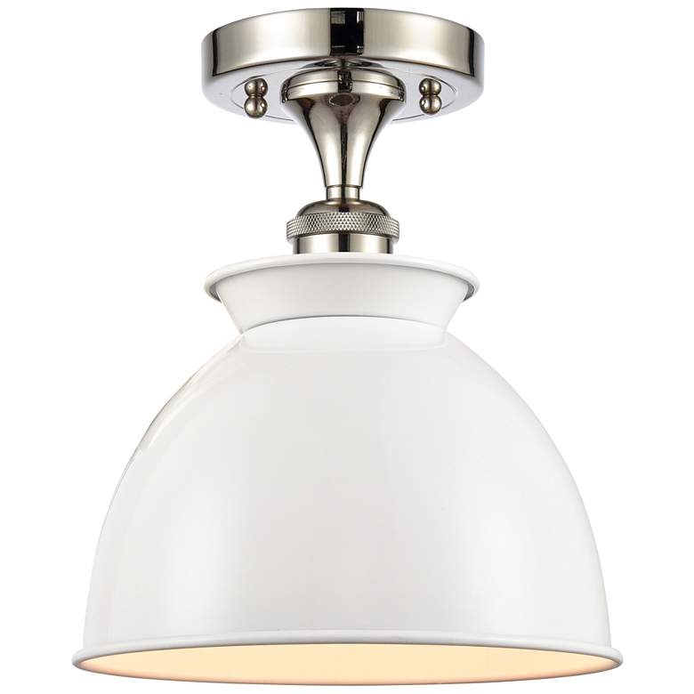 Image 1 Adirondack 8.5" Wide Polished Nickel Semi Flush Mount w/ Glossy White