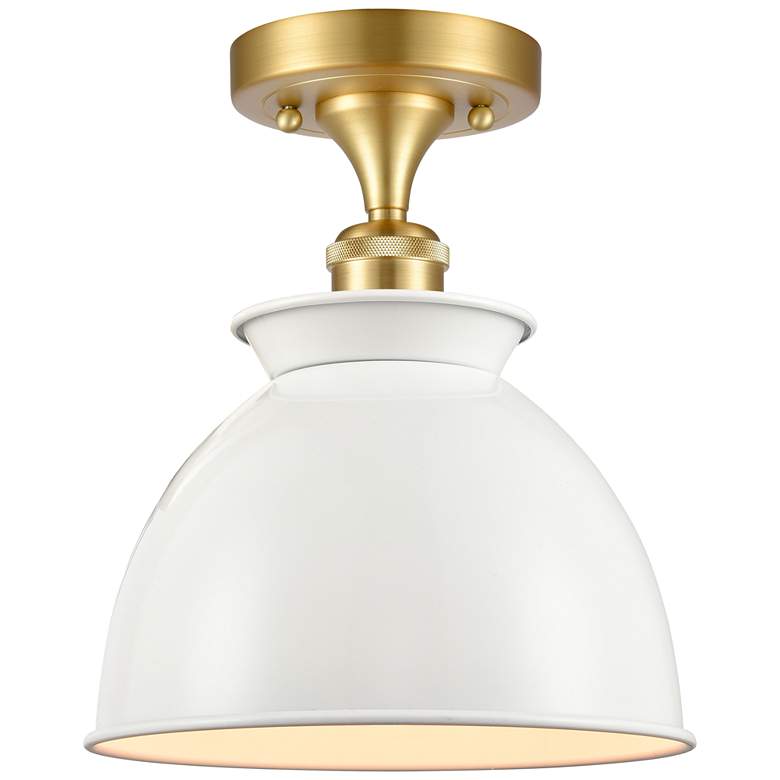 Image 1 Adirondack 8.5" Wide Satin Gold Semi Flush Mount w/ Glossy White Shade