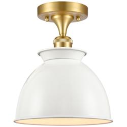 Adirondack 8.5" Wide Satin Gold Semi Flush Mount w/ Glossy White Shade