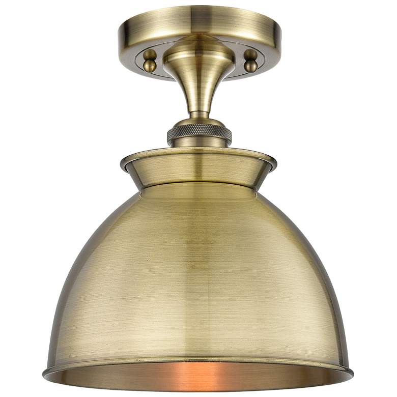 Image 1 Adirondack 8.5"W Antique Brass Semi.Flush Mount With Antique Brass Sha