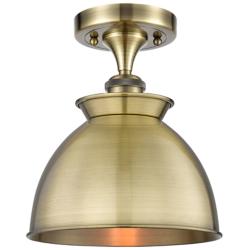 Adirondack 8.5"W Antique Brass Semi.Flush Mount With Antique Brass Sha
