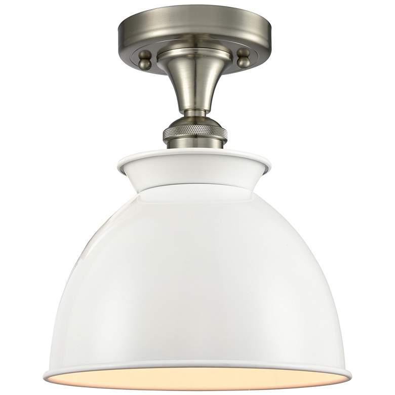 Image 1 Adirondack 8.5"W Brushed Nickel Semi Flush Mount w/ Glossy White Shade