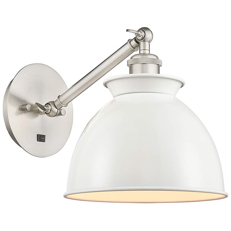 Image 1 Adirondack 8 1/2"H Brushed Nickel Wall Sconce w/ White Shade
